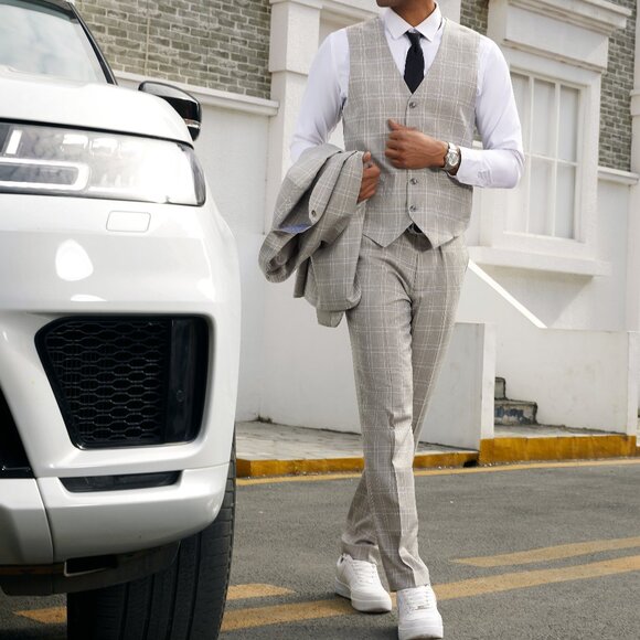 Light Grey Glen Check 3 Piece Stacy Adams Men's Suit - Picture 3 of 5